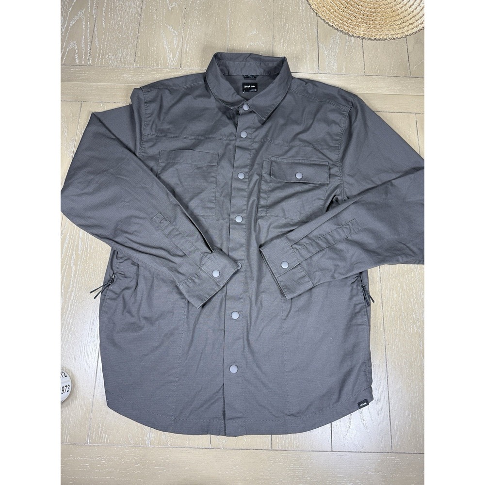 Prana long sleeve Shirt Palisades ripstop snap Gray Large field Outdoor‎ Hiking